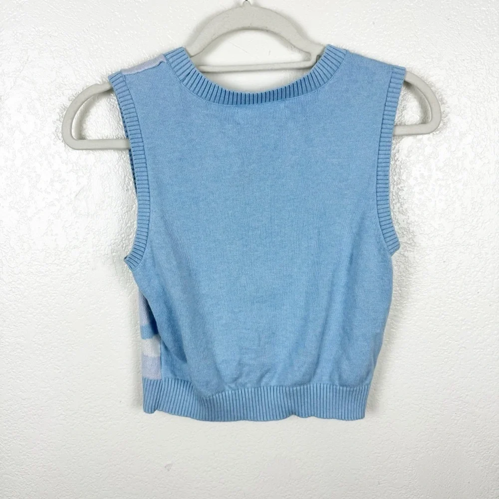 Hollister Flower Print Sweater Vest Tank Top in Blue Cotton Blend Size Small